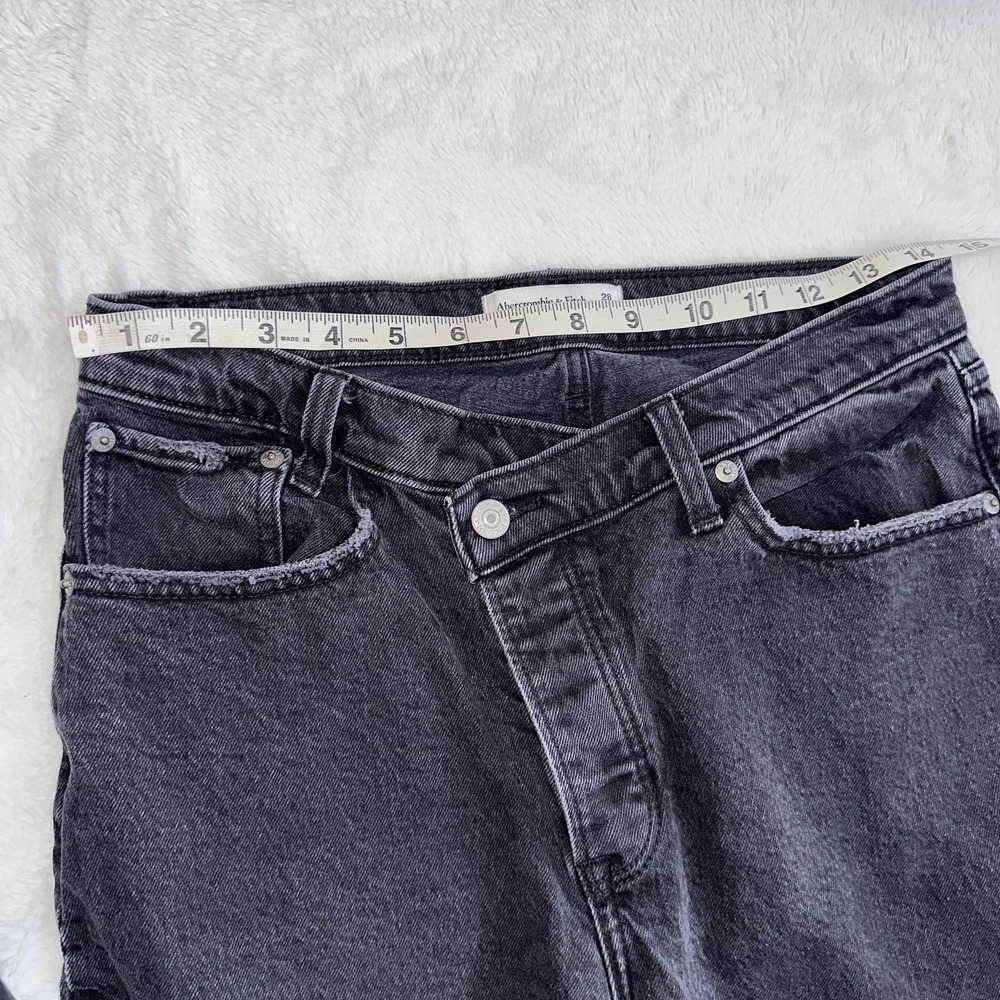 Abercrombie & Fitch Black Denim Straight Button Fly High Rise Crossover Dad Jean - Picture 9 of 11